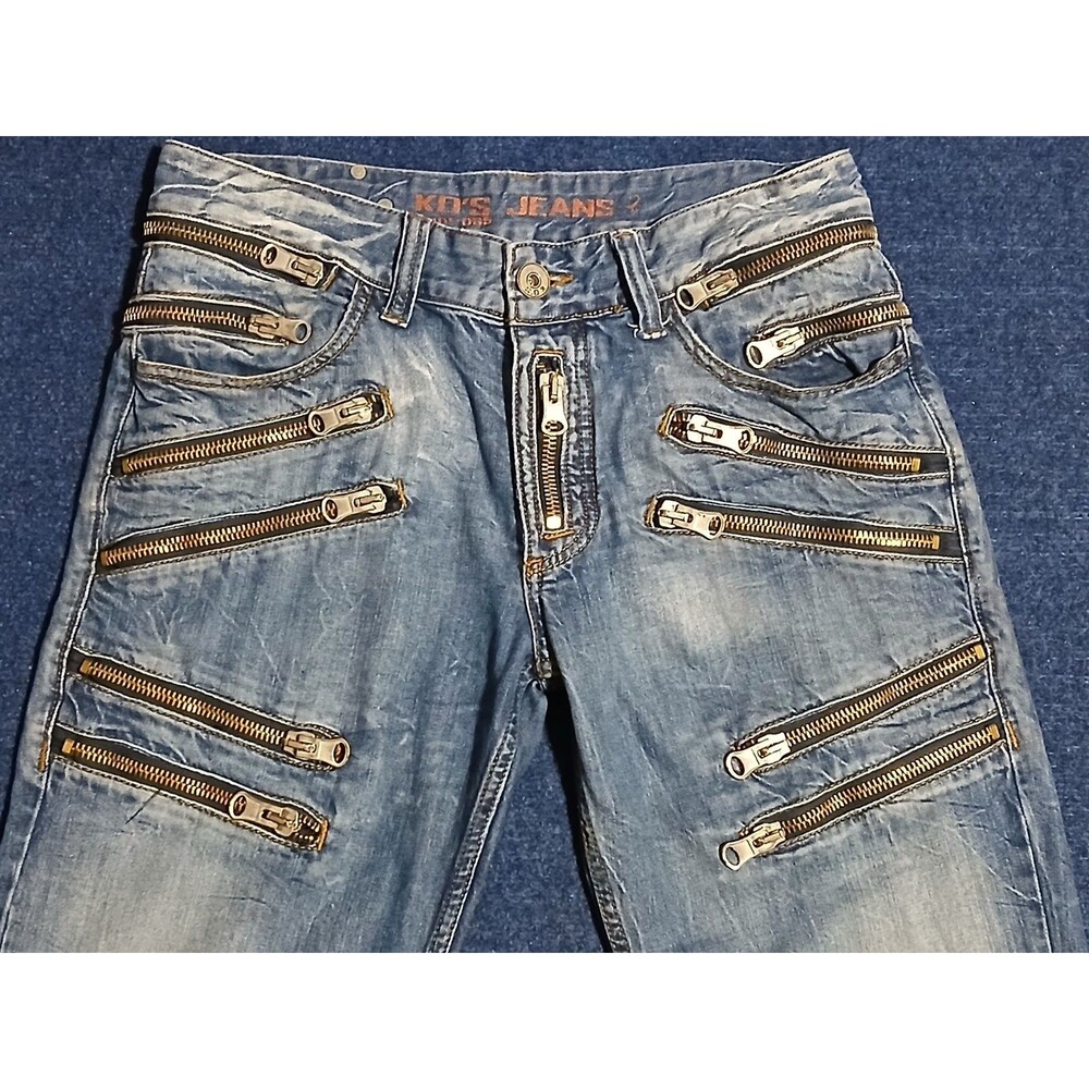 KO'S  RARE FIND Men's Jeans A lot of Zippers Straight Leg Scorpion Logo 33x34